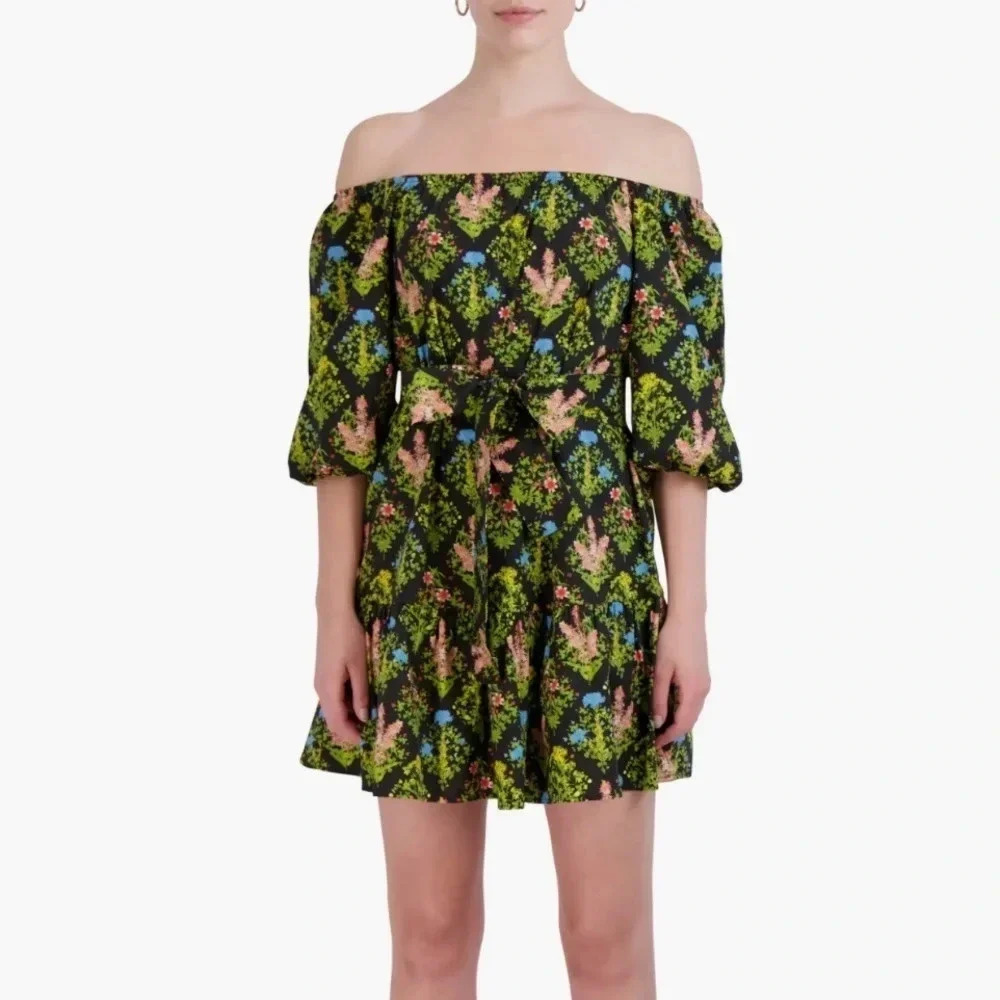 NWT LAUNDRY By SHELLI SEGAL Tie Waist Off The Shoulder Mini Dress - Picture 2 of 4
